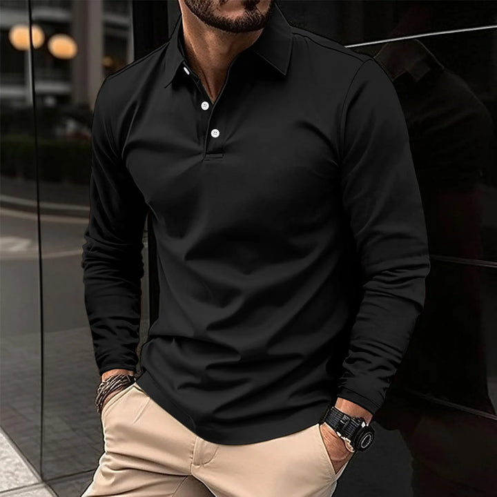Men's Classic Long-Sleeve Polo Shirt in Black