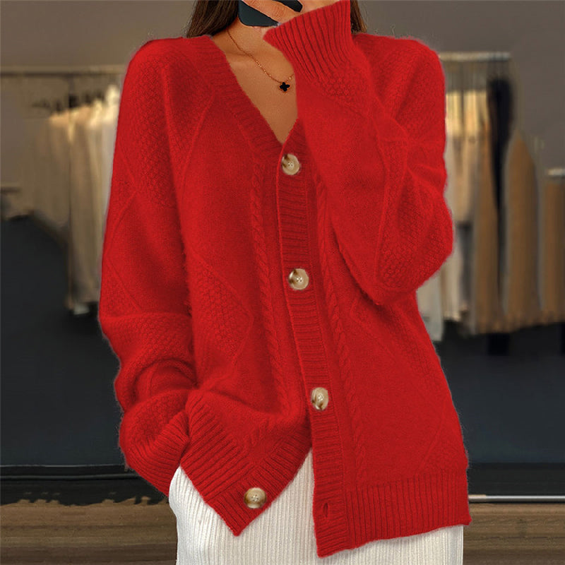 Women's Cosy Long-Sleeve Cardigan in Red