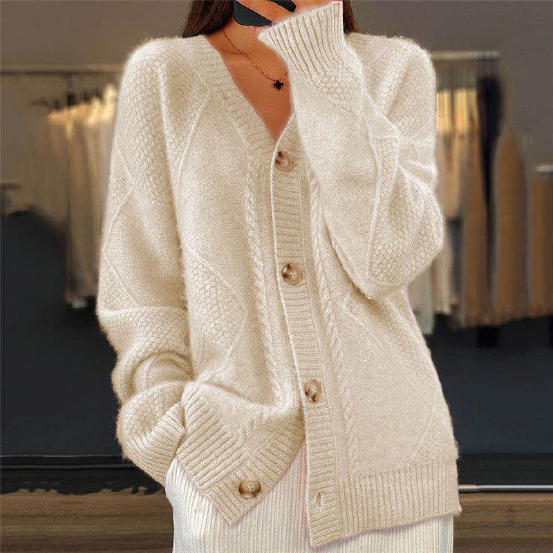 Women's Cosy Long-Sleeve Cardigan in Beige