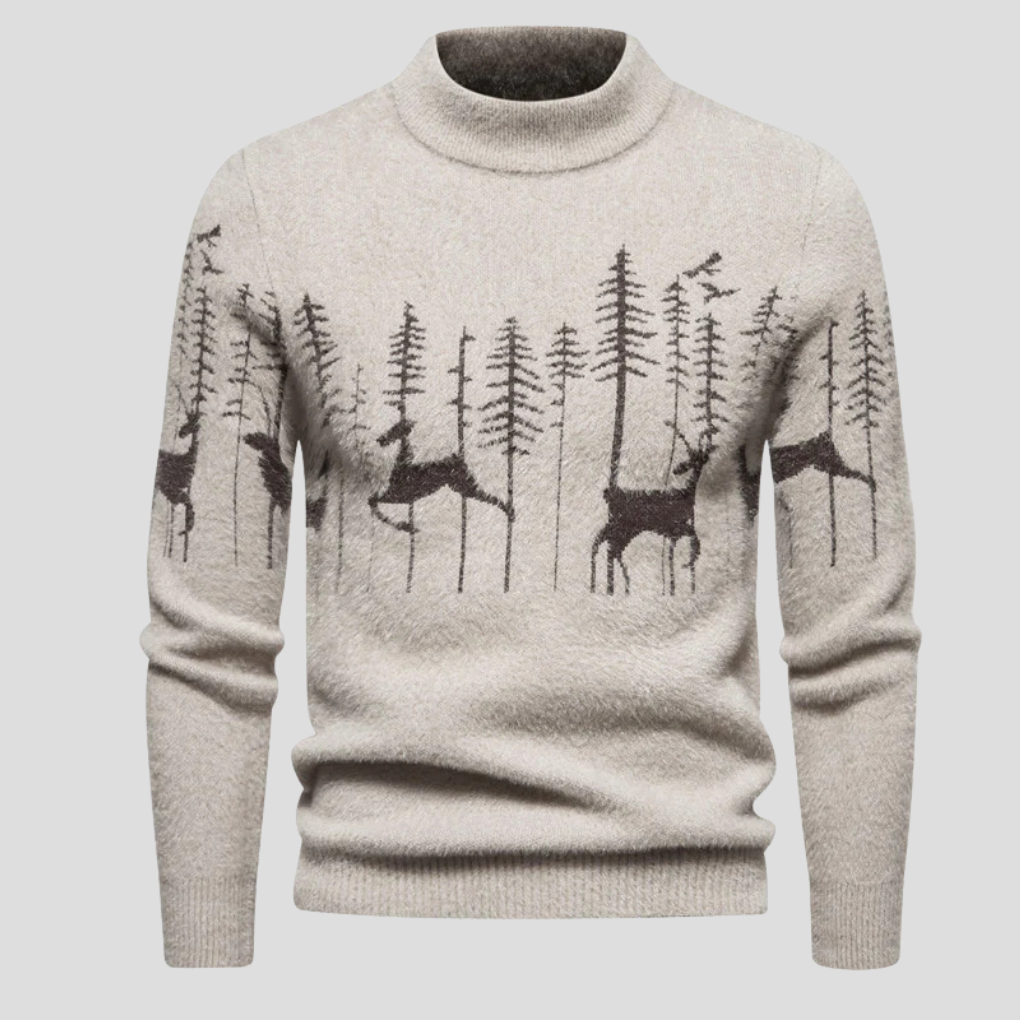 Men's Reindeer Christmas Jumper in Beige