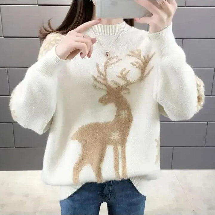 Women's Knit Reindeer Christmas Jumper in White