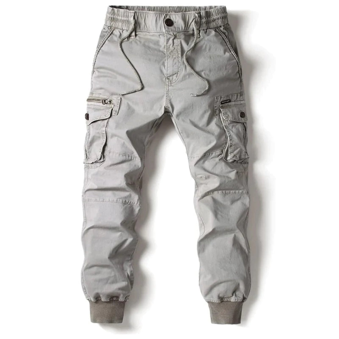 Men's Tapered Cargo Trousers in Light Grey