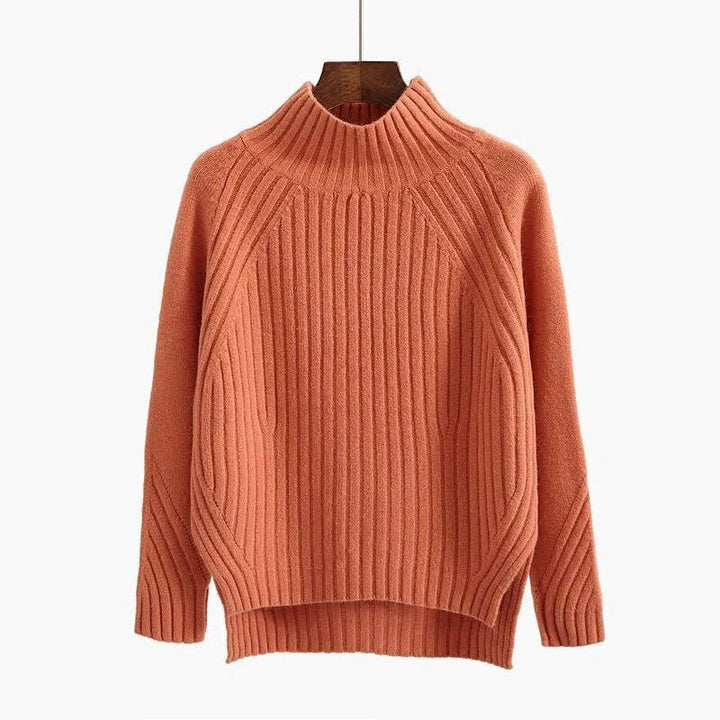 Women's Ribbed High-Neck Winter Jumper in Orange