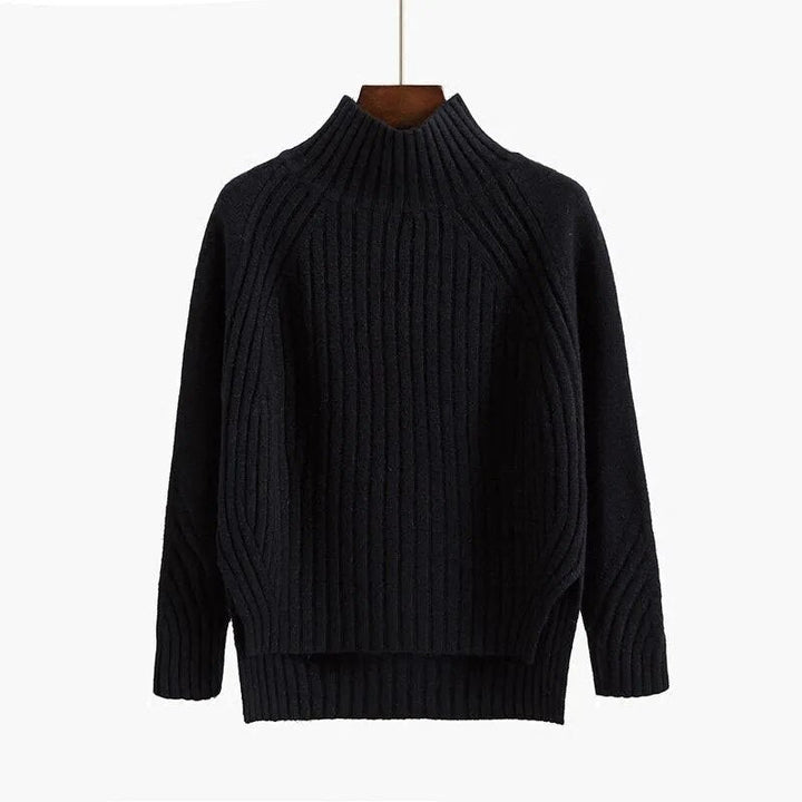 Women's Ribbed High-Neck Winter Jumper in Black