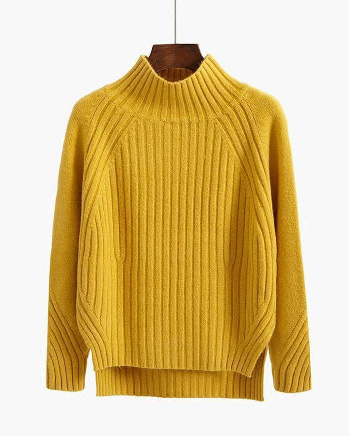 Women's Ribbed High-Neck Winter Jumper in Yellow