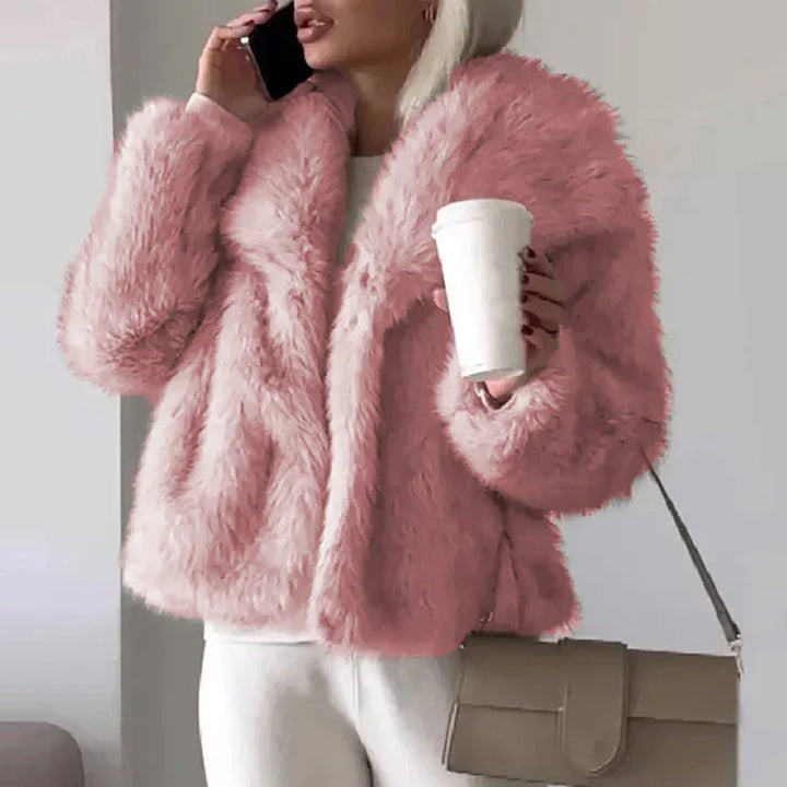Women's Short Faux-Fur Winter Jacket in Pink