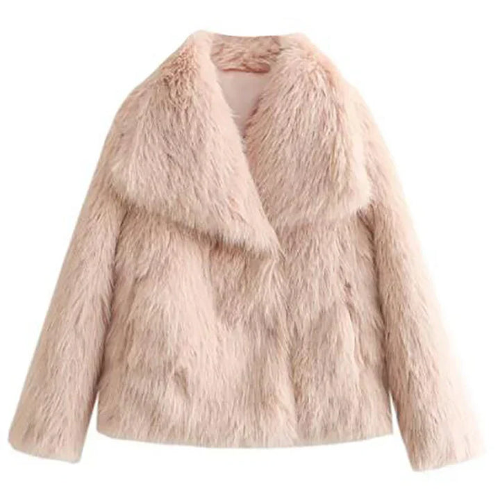 Women's Short Faux-Fur Winter Jacket in Light Pink