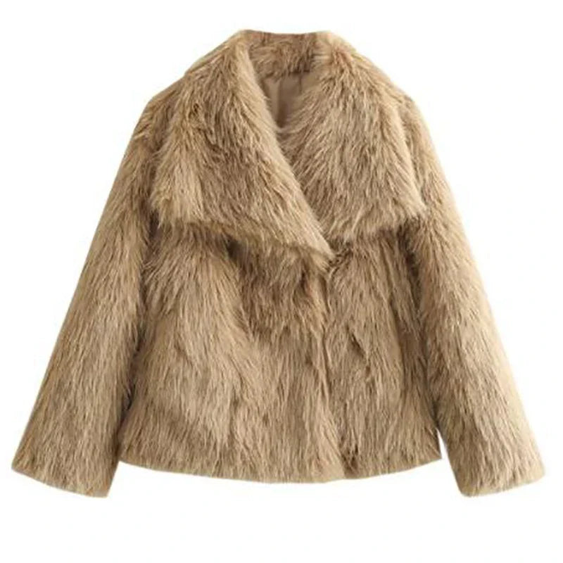 Women's Short Faux-Fur Winter Jacket in Beige
