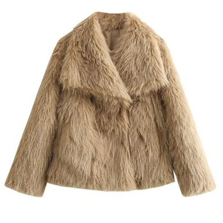 Women's Short Faux-Fur Winter Jacket in Beige