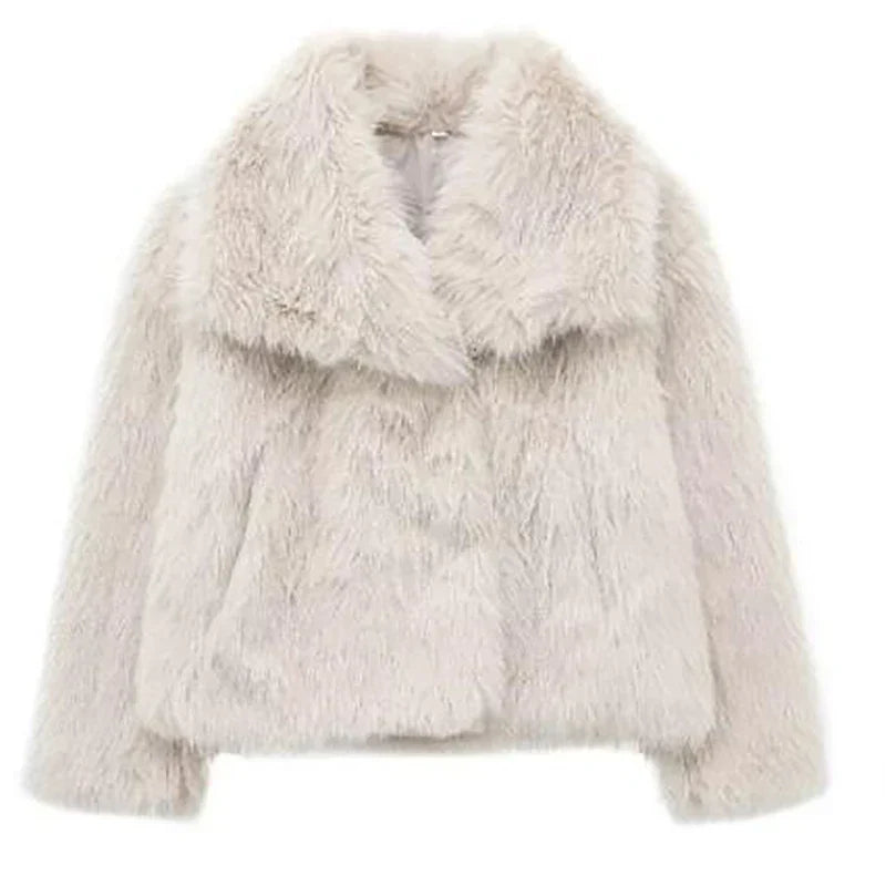 Women's Short Faux-Fur Winter Jacket in Cream