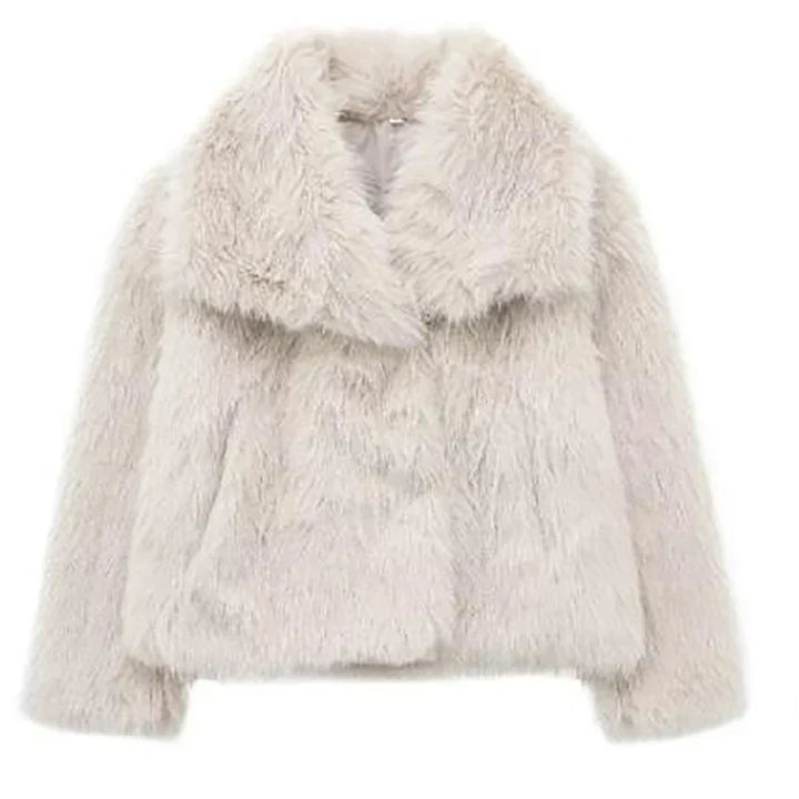 Women's Short Faux-Fur Winter Jacket in Cream
