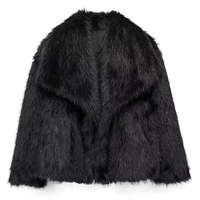 Women's Short Faux-Fur Winter Jacket in Black