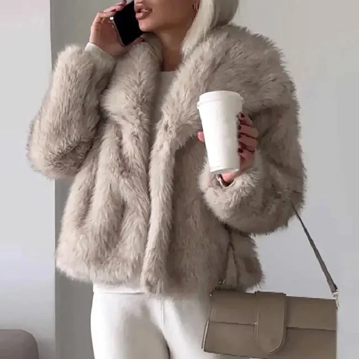 Women's Short Faux-Fur Winter Jacket in Light Brown