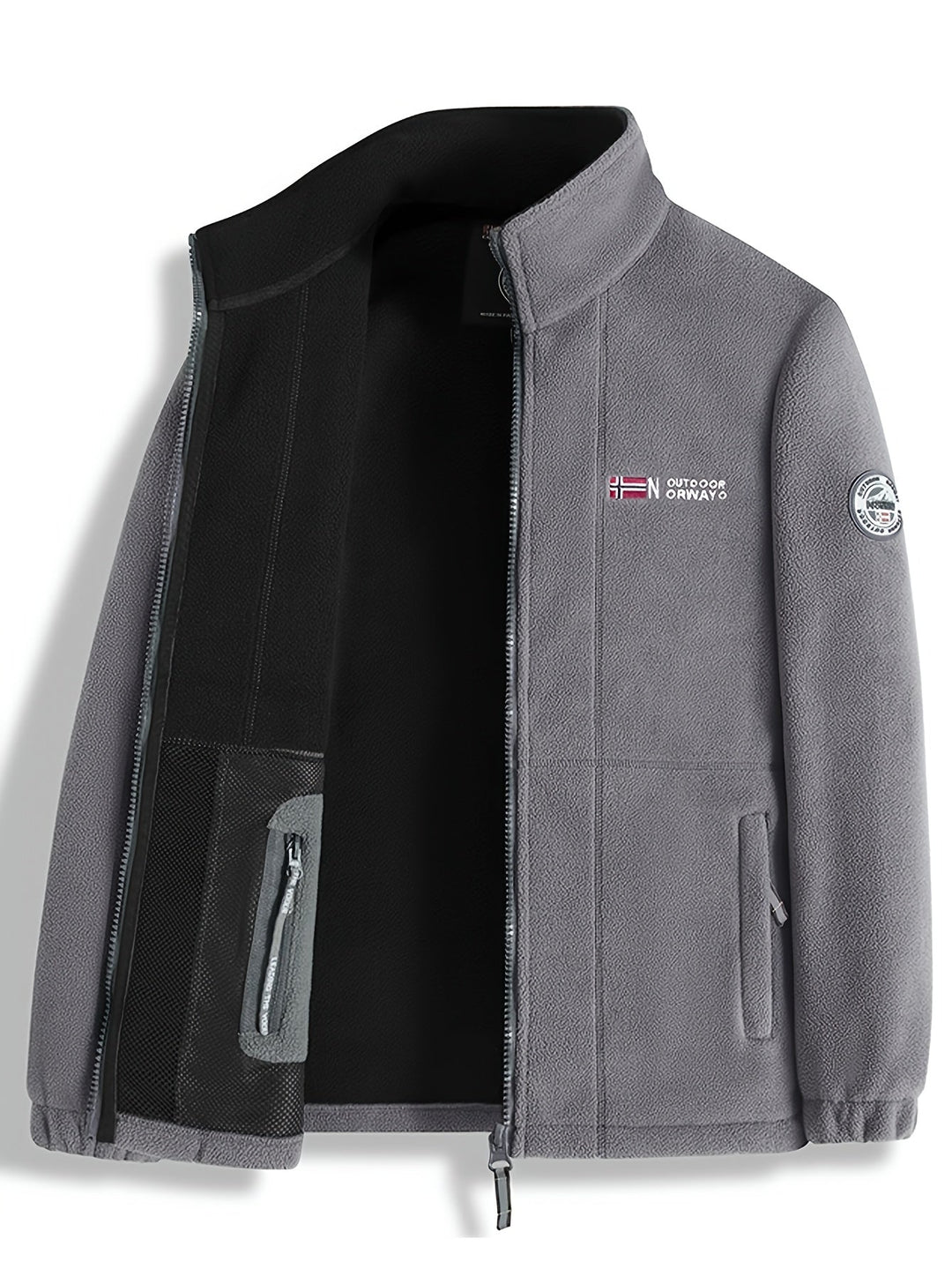Men's Warm Outdoor Jacket with Zip in Grey