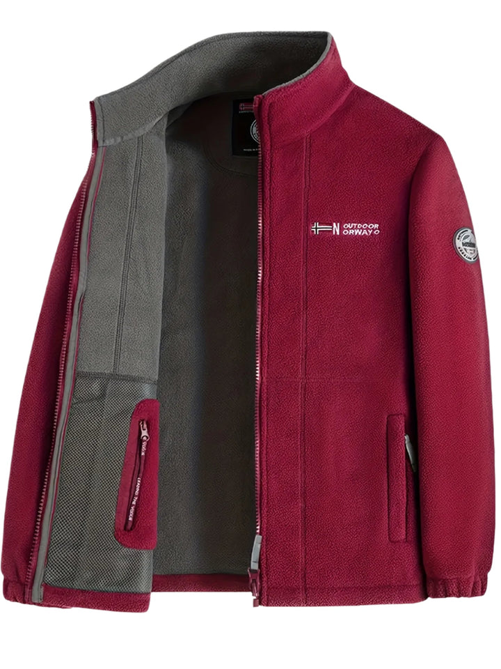 Men's Warm Outdoor Jacket with Zip in Red