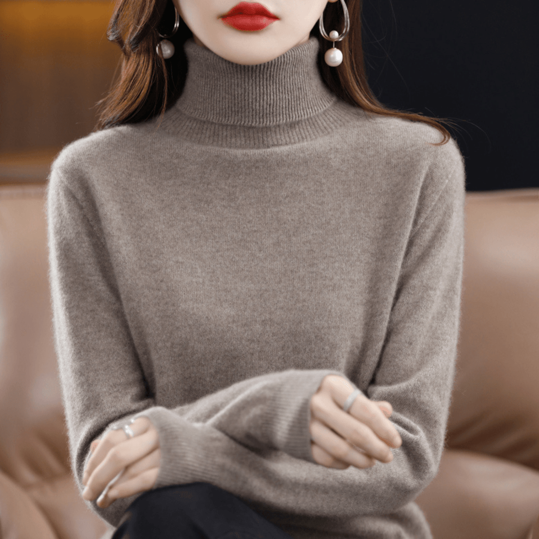 Women's Warm Roll-Neck Jumper in Taupe
