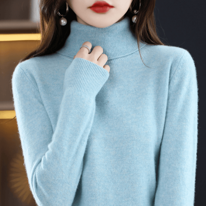 Women's Warm Roll-Neck Jumper in Light Blue