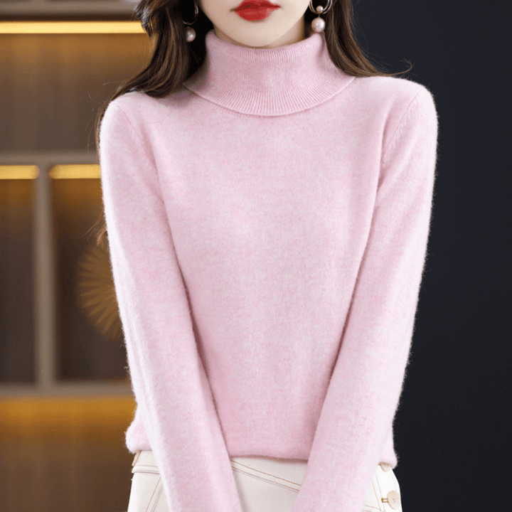 Women's Warm Roll-Neck Jumper in Light Pink
