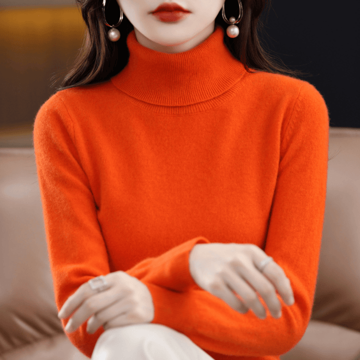 Women's Warm Roll-Neck Jumper in Orange