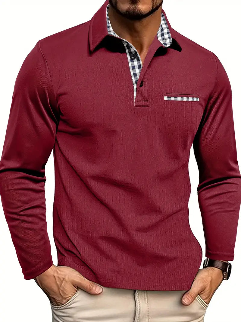 Men's long-sleeve polo shirt in Burgundy