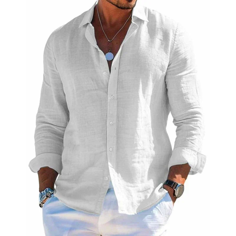 Men's Casual Long-Sleeve Button Shirt in White