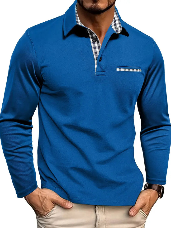Men's long-sleeve polo shirt in Blue