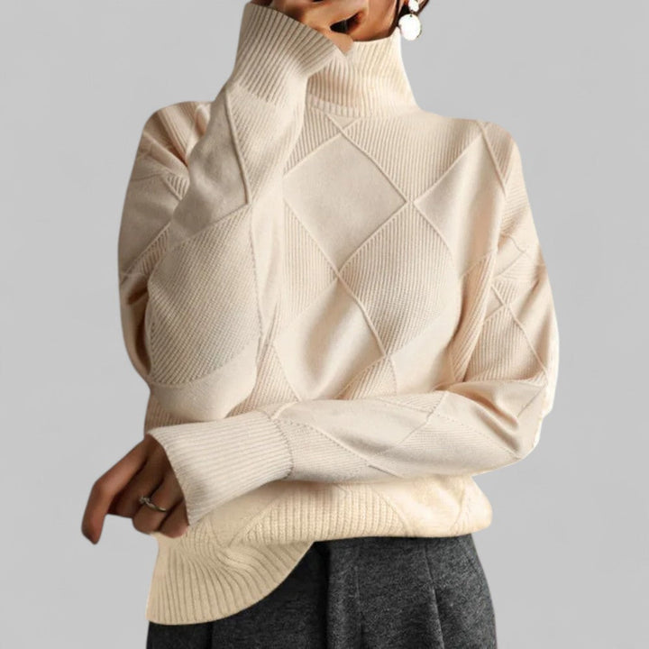 Women's Loose Roll-Neck Jumper in Beige