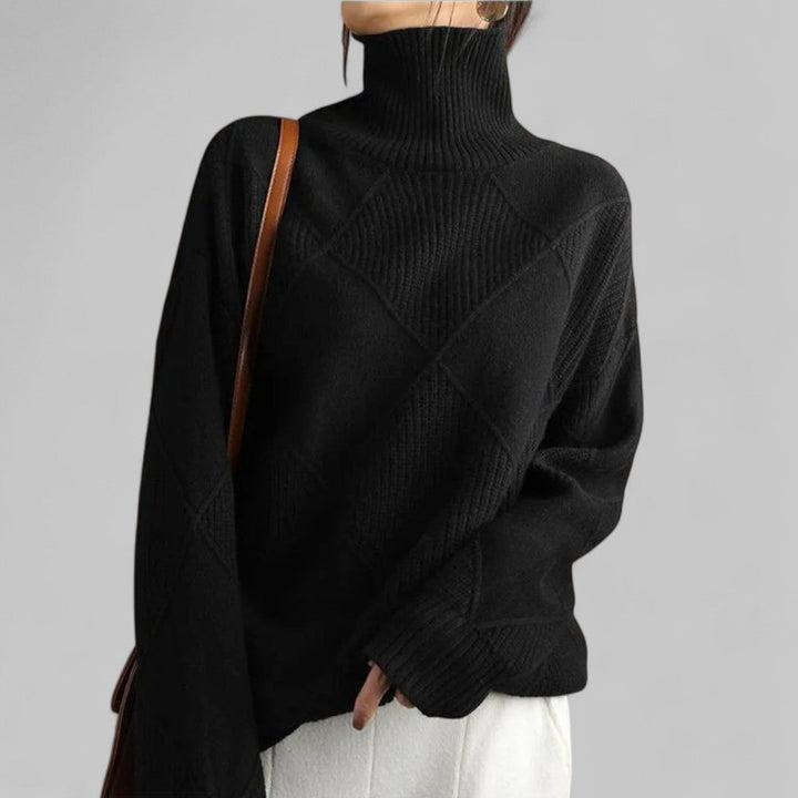 Women's Loose Roll-Neck Jumper in Black
