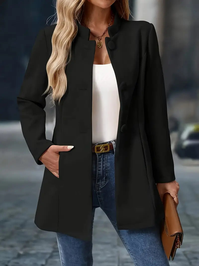Women's Winter Coat with Buttons in Black