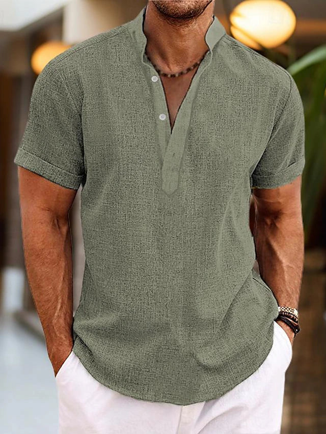 Men's Short-Sleeve Henley Shirt in Green