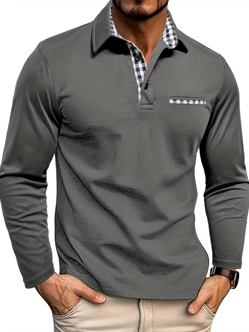Men's long-sleeve polo shirt in Grey