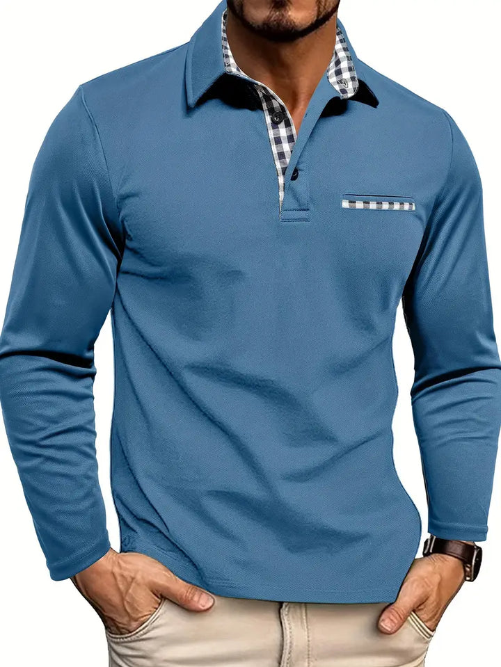 Men's long-sleeve polo shirt in Light Blue