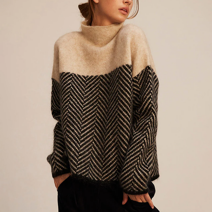 Women's Loose High-Collar Knit Jumper in Oak Brown