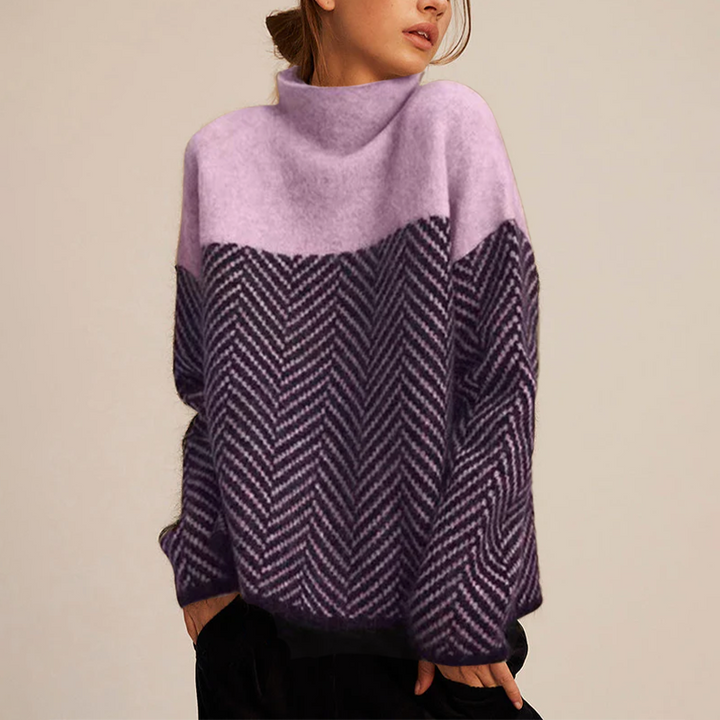 Women's Loose High-Collar Knit Jumper in Lilac