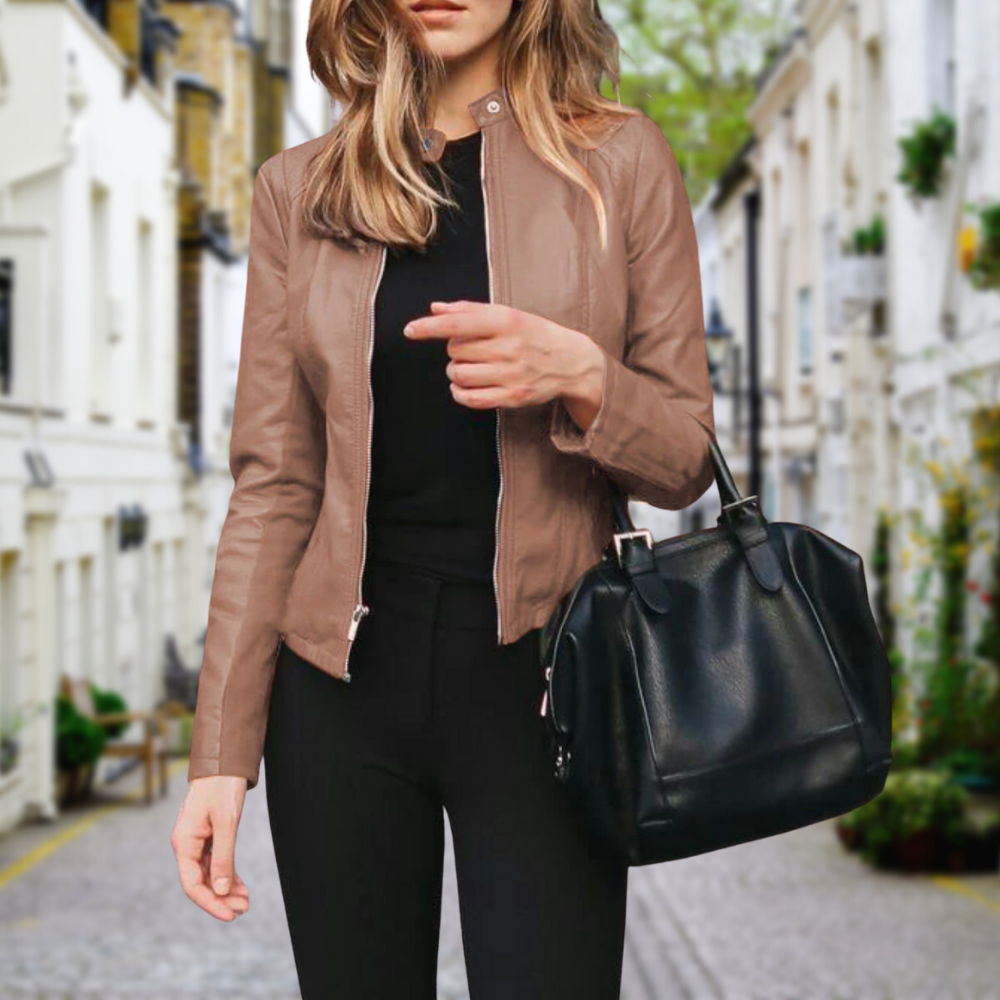 Women's Zip Biker Jacket in Beige