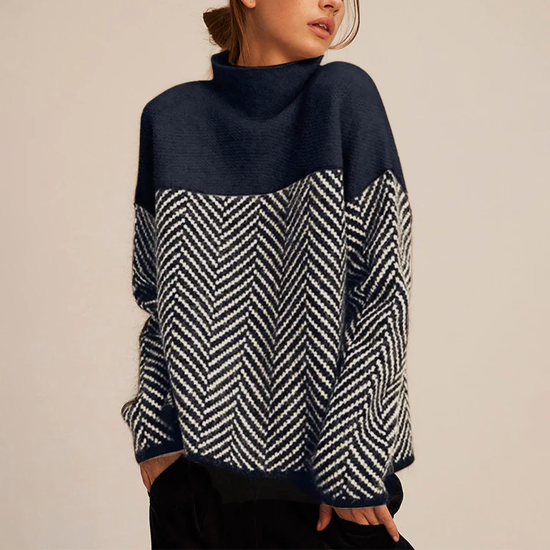 Women's Loose High-Collar Knit Jumper in Navy