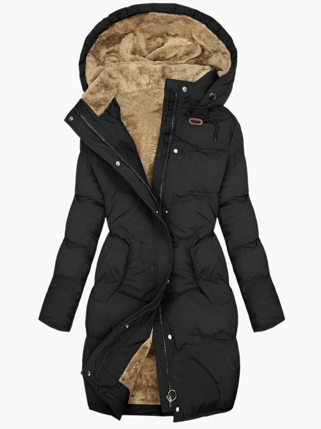 Women's Long Hooded Faux-Fur Winter Coat in Black