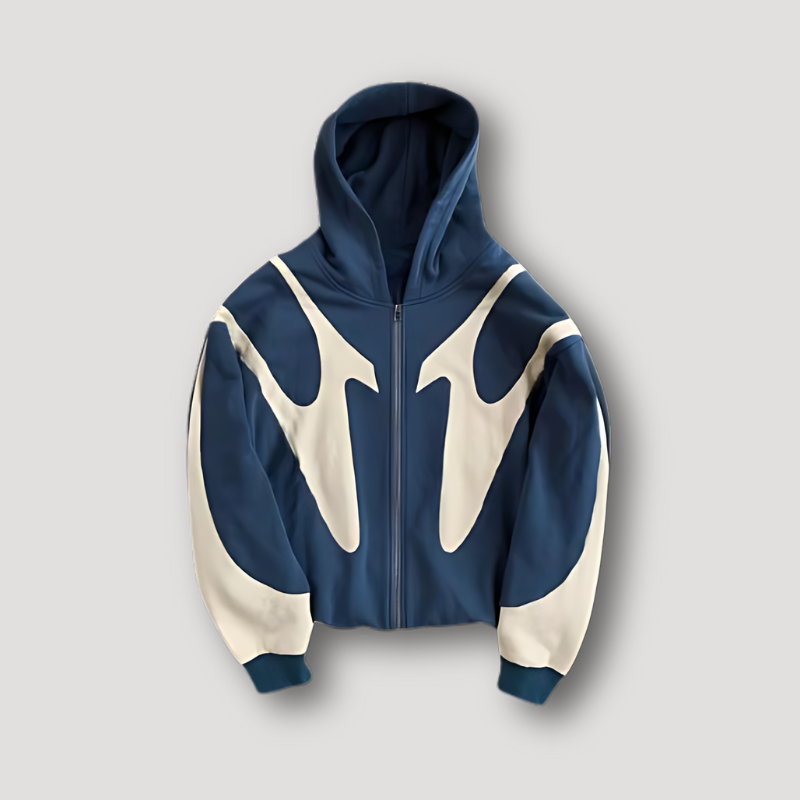 Men's Flame-Print Zip Hoodie in Blue