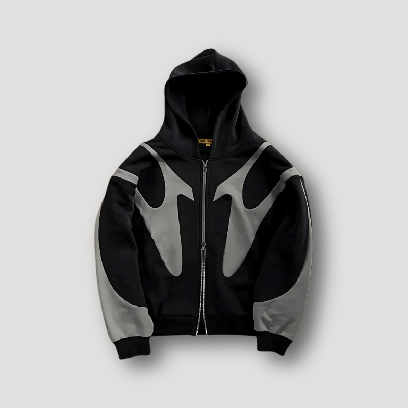 Men's Flame-Print Zip Hoodie in Black
