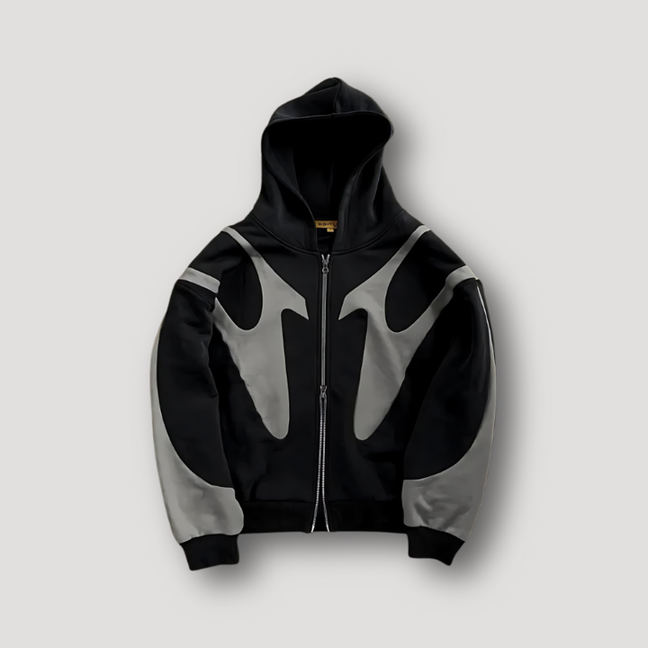Men's Flame-Print Zip Hoodie in Black