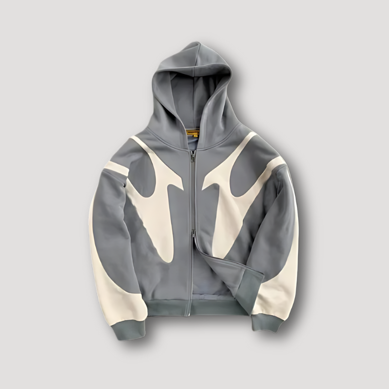 Men's Flame-Print Zip Hoodie in Grey