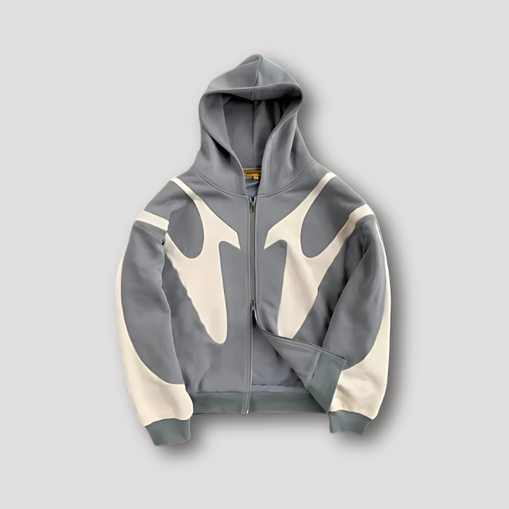 Men's Flame-Print Zip Hoodie in Grey