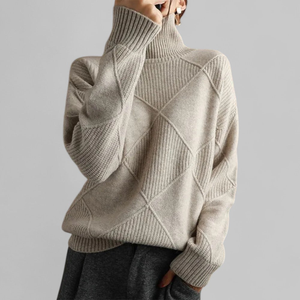 Women's Loose Roll-Neck Jumper in Grey