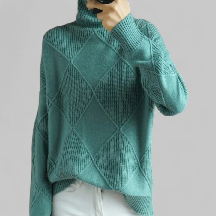 Women's Loose Roll-Neck Jumper in Turquoise