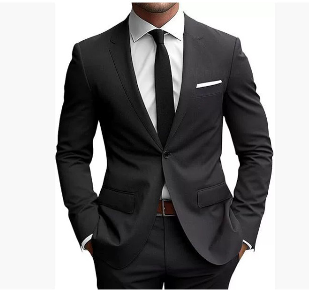 Men's Slim-Fit Spring Suit in Black