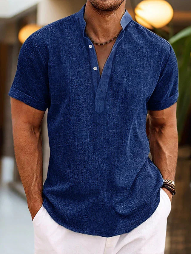 Men's Short-Sleeve Henley Shirt in Blue