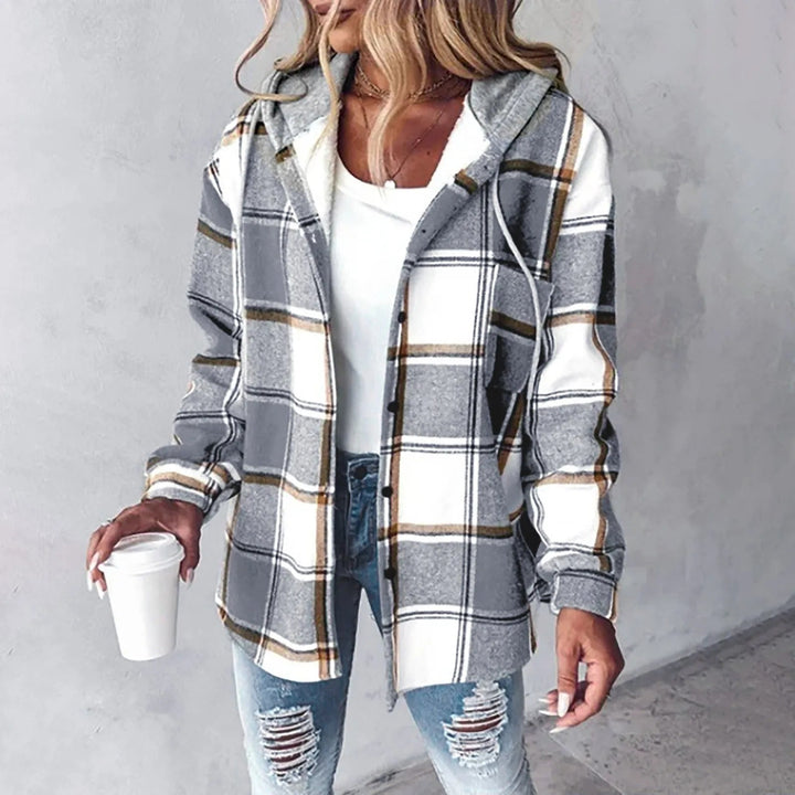Women's Plaid Hoodie Jacket in Grey