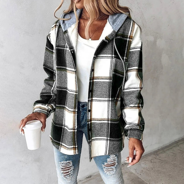 Women's Plaid Hoodie Jacket in Black