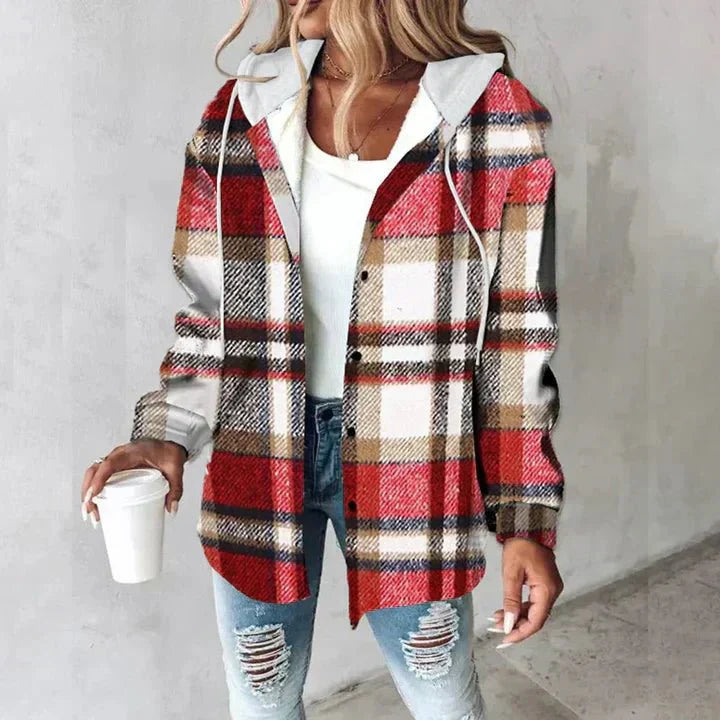 Women's Plaid Hoodie Jacket in Red
