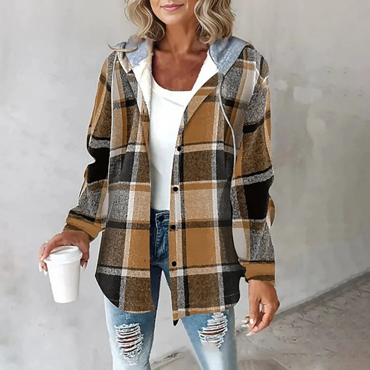 Women's Plaid Hoodie Jacket in Brown